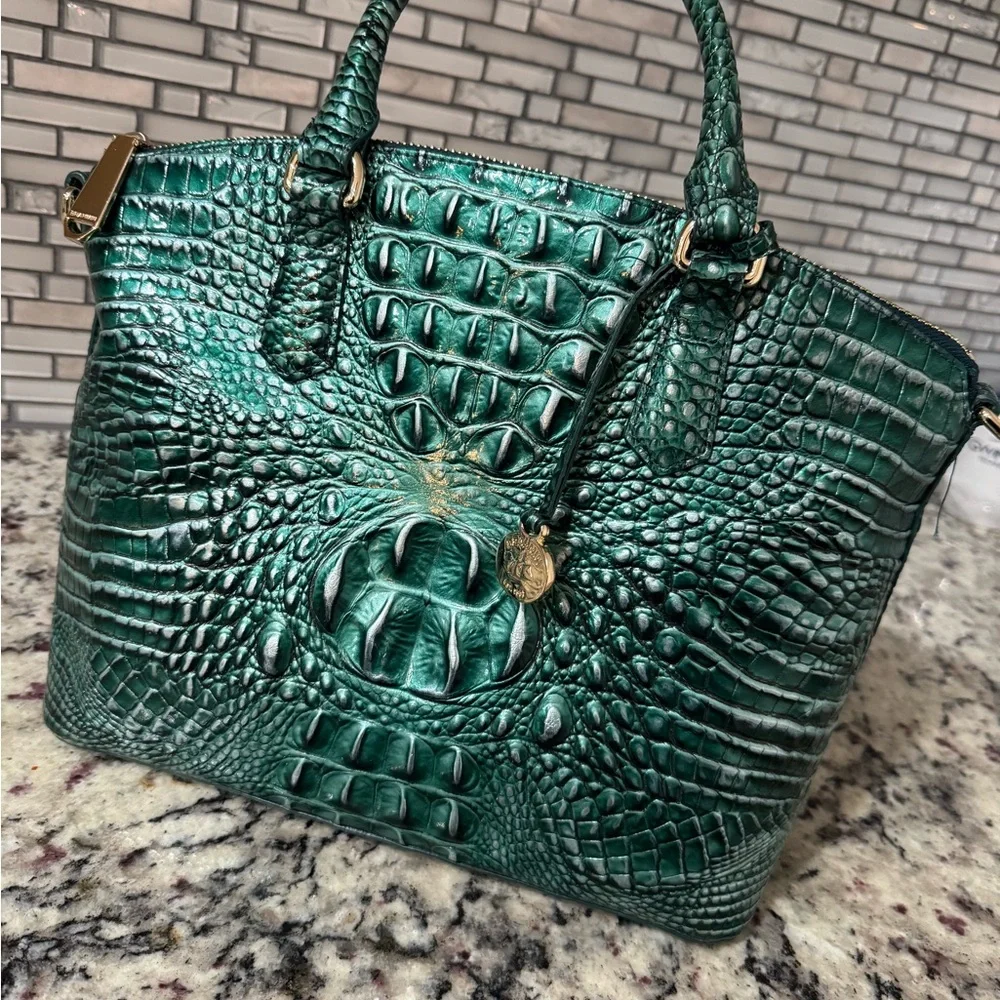 Brahmin Teal Crocodile-Embossed Satchel - Picture 7 of 8